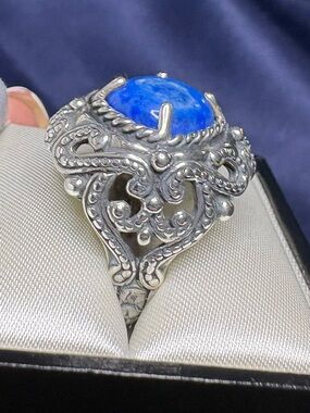 Ring Carolyn Pollack Solid Sterling Silver Cobachon Lapis Blue Statement